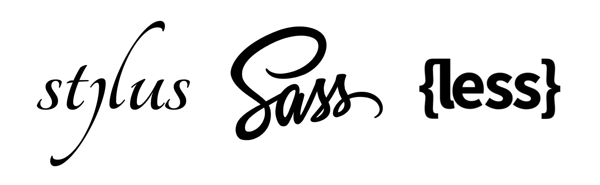 Logos dos pré-processadores Stylus, SASS e less.