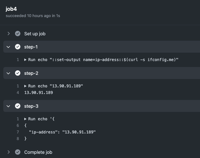 Ilustração da interface gráfica do Github num repositório de POC onde mostra o resultado do job 4 no workflow anterior no Github Actions.