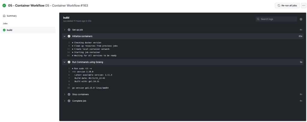Ilustração da interface gráfica do Github em um repositório de POC onde mostra o resultado do job build no workflow anterior no Github Actions.
