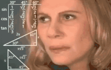 Mulher com a expressão de confusão imaginando várias fórmulas matemáticas complexas. Meme Math Lady ou Confused Math Lady, de uma cena de uma novela brasileira.