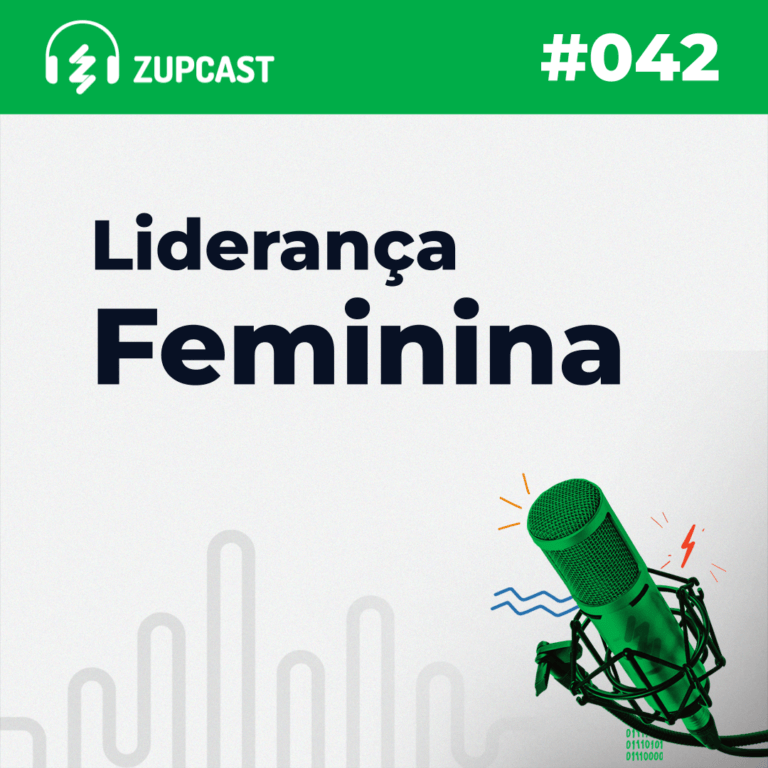 Capa do Zupcast sobre “Liderança Feminina”, onde temos a logo do ZupCast, seu título e o número do episódio.