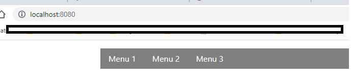 Visualização do menu na horizontal no navegador web contendo três opções de menu.
