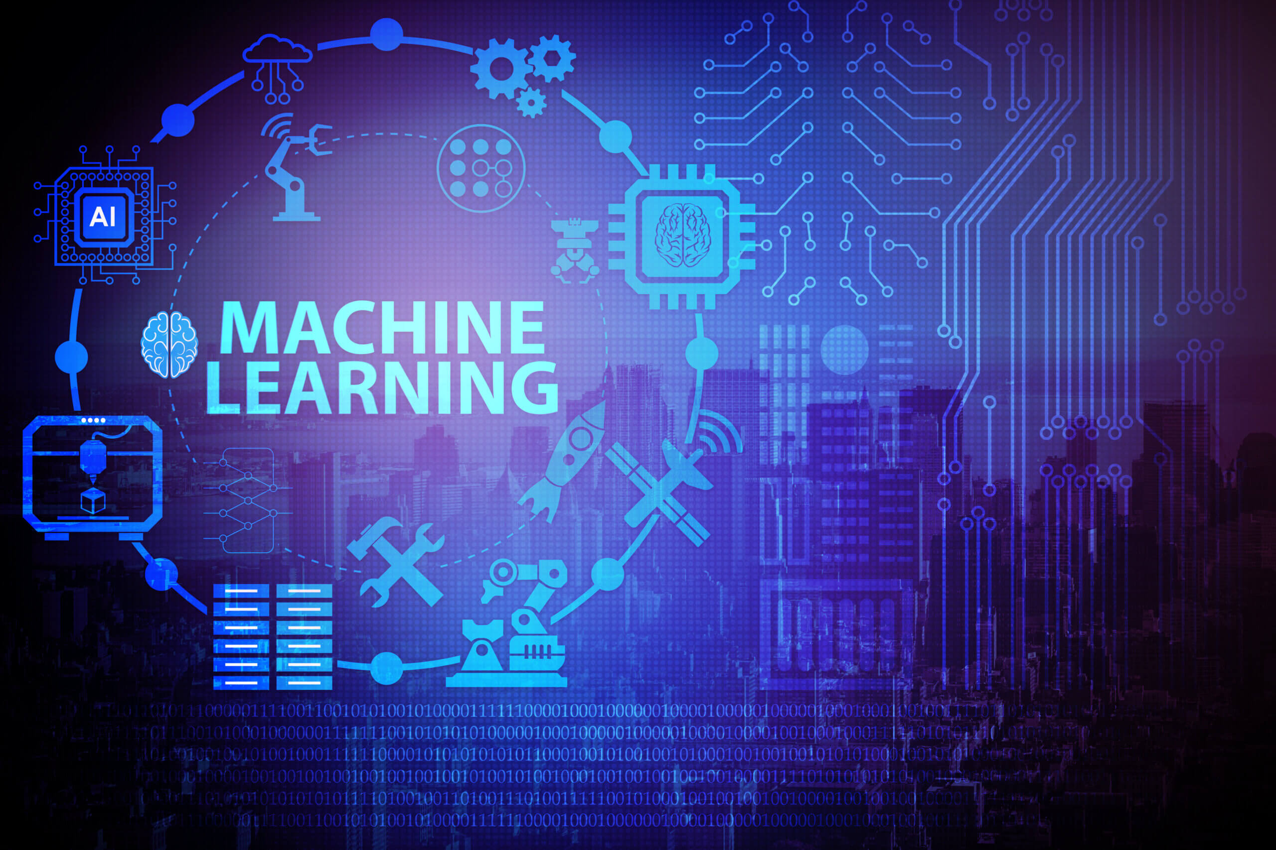 A imagem corresponde ao conteúdo sobre "5 aprendizados de um engenheiro de machine learning mid-level", onde traz o conceito de Conceito de tecnologia de TI moderna com machine learning.