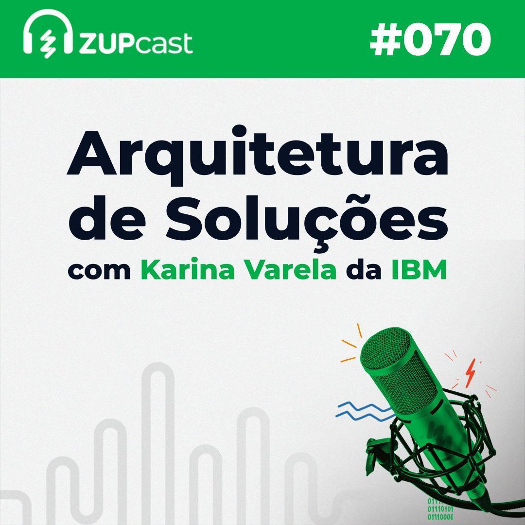 Capa do Zupcast sobre “Arquitetura de soluções” onde temos a logo do ZupCast, seu título e o número do episódio.
